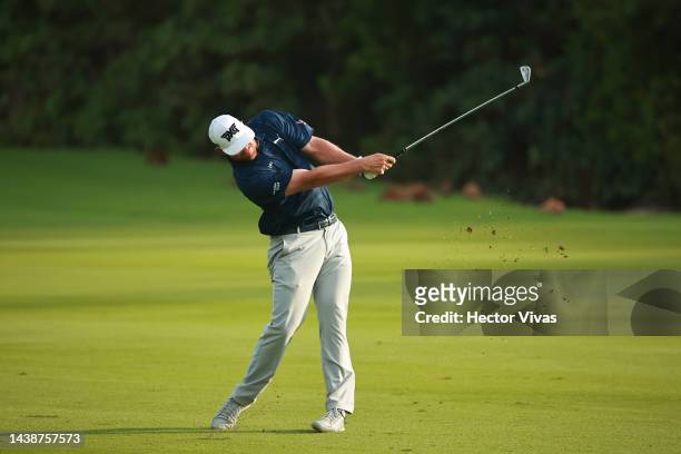 Kyle Westmoreland of United States plays a shot on the 5th holeduring the first round of the World Wide Technology Championship at Club de Gold El...