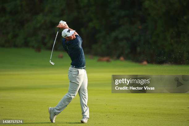 Kyle Westmoreland of United States plays a shot on the 5th holeduring the first round of the World Wide Technology Championship at Club de Gold El...