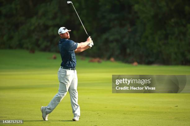 Kyle Westmoreland of United States plays a shot on the 5th holeduring the first round of the World Wide Technology Championship at Club de Gold El...