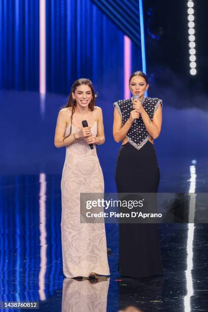 Joelle and Francesca Michielin during the second live of X Factor 16 2022 at Repower Theatre on November 03, 2022 in Assago, Italy.