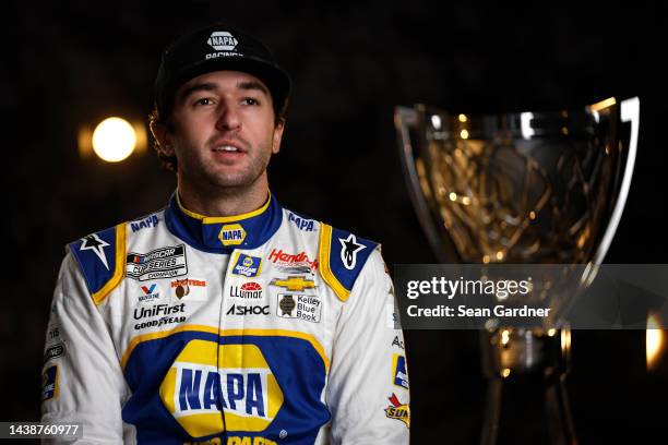 Chase Elliott, driver of the NAPA Auto Parts Chevrolet, speaks to the media during the NASCAR Championship 4 Media Day at Phoenix Raceway on November...