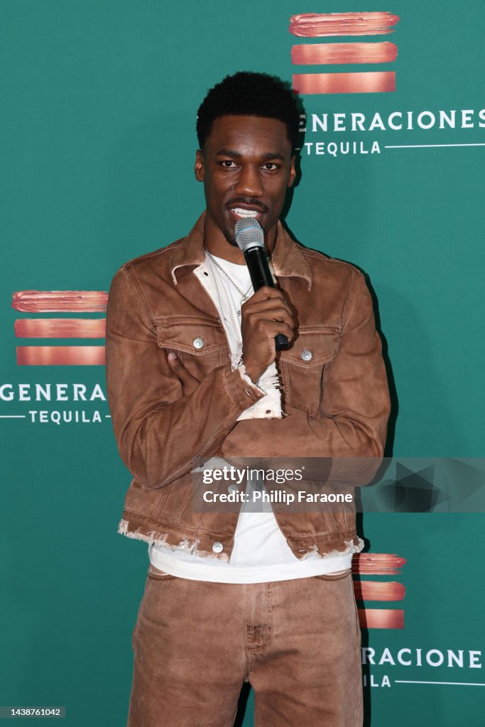 Vip Reords Giveon speaks during Giveon and Tres Generaciones Tequila unveil ...