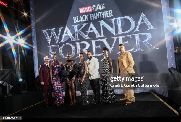 Martin Freeman, Florence Kasumba, Danai Gurira, Letitia Wright, Ryan Coogler, Lupita Nyong'o and Tenoch Huerta attend the European Premiere of Marvel...