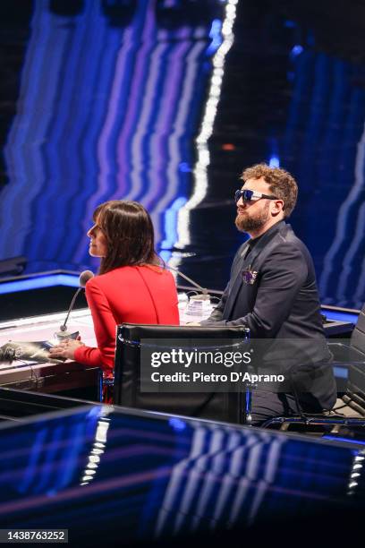 Ambra Angiolini and Dargen D'Amico during the second live of X Factor 16 2022 at Repower Theatre on November 03, 2022 in Assago, Italy.
