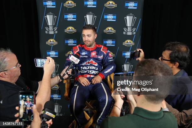 Ty Majeski, driver of the Road Ranger Toyota, speaks to the media during the NASCAR Championship 4 Media Day at Phoenix Raceway on November 03, 2022...