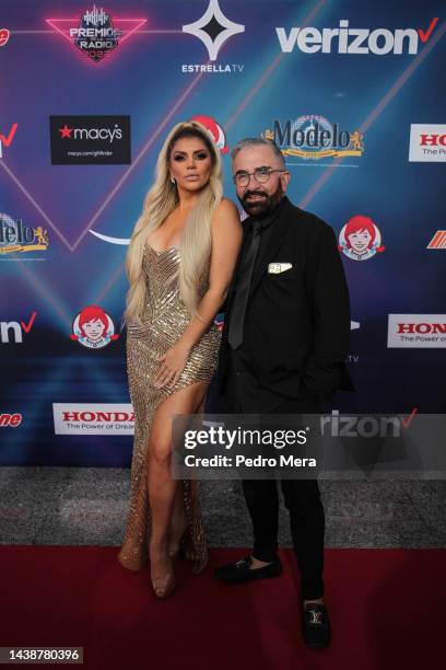 Mariana Gonzalez and Vicente Fernández Jr attend EstrellaTV's Premios de la Radio at Expo Santa Fe México on November 03, 2022 in Mexico City, Mexico.