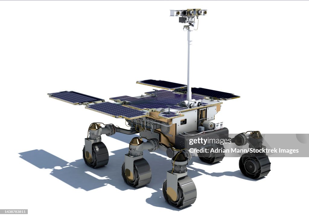 Artist's concept of the Rosalind Franklin ExoMars rover, on white background