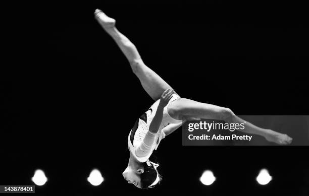 Yuko Shintake of Japan performs her balance beam routine during day two of the Artistic Gymnastics NHK Trophy at Yoyogi National Gymnasium on May 5,...