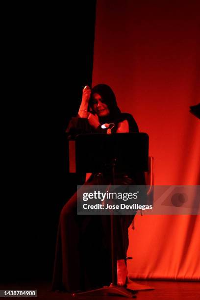 Gabriela Spanic performs during 'Monologos de la Vagina' play on October 28, 2022 in Miami, Florida.