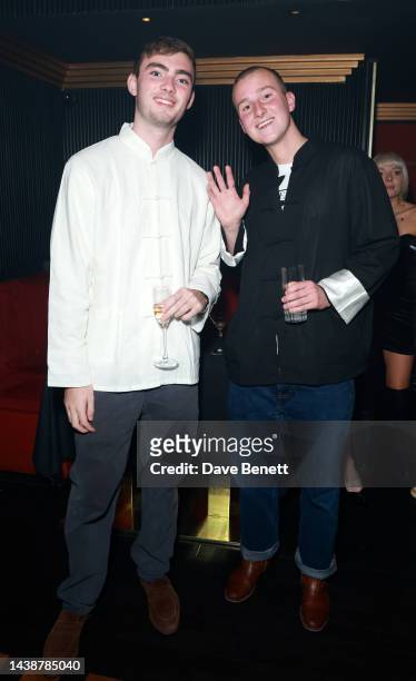 Gus Whitehea and Jesse Grylls attend the Tatler Little Black Book Party with Michael Kors at The Windmill Soho on November 03, 2022 in London,...
