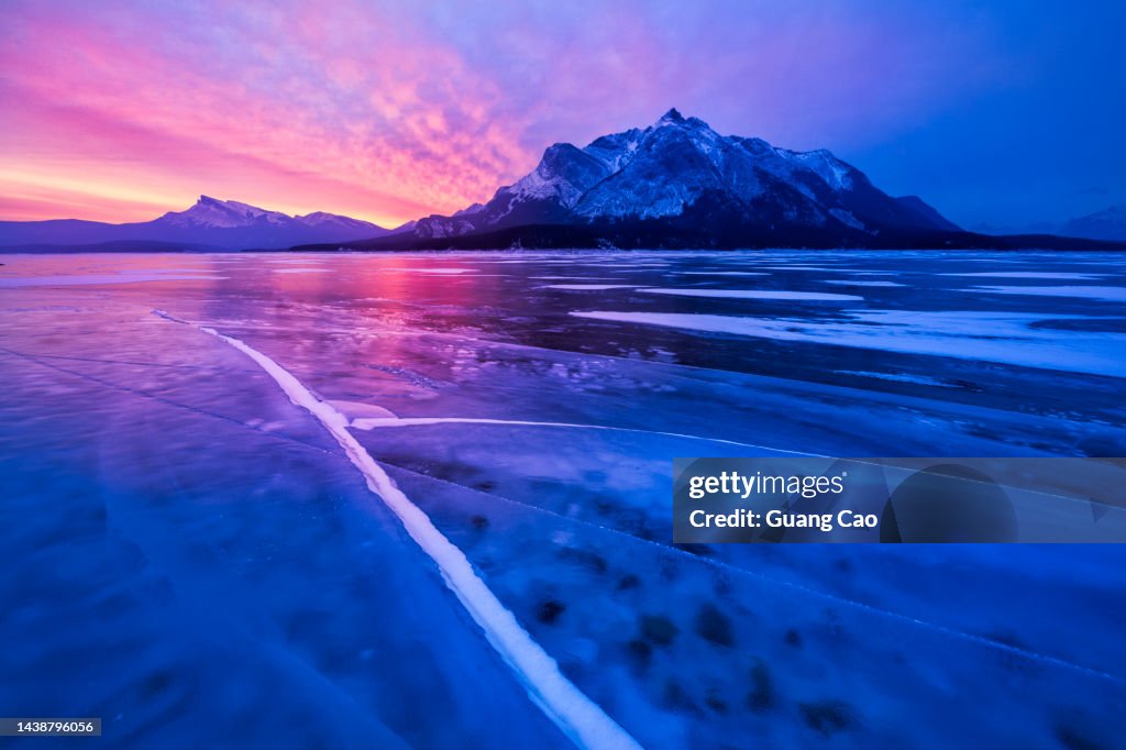 Cracked Ice on Frozen Glacial Lake, Abraham Lake