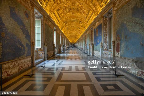 Galleria delle Carte Geografiche is a 120m long map gallery is hung with 40 topographical maps in Rome's St Peter's Basilica on August 12, 2022 in...