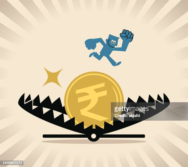 a businessman is jumping over a bear trap that uses money as bait. - evasion fiscale stock illustrations