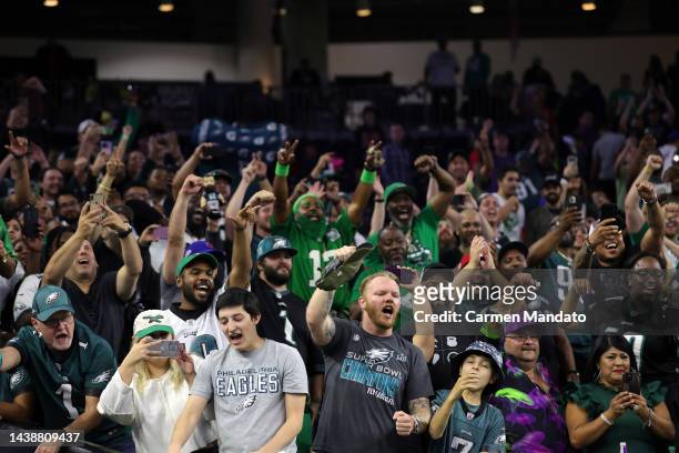 Philadelphia Eagles fans cheer following the 29-17 win over the Houston Texans at NRG Stadium on November 03, 2022 in Houston, Texas.
