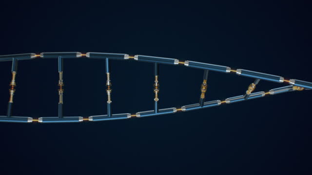 Turning mechanical DNA on a black backround with a copy space for futuristic design