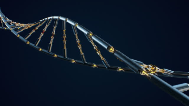 Turning mechanical DNA on a black backround  for futuristic design