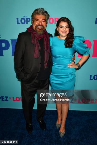 George Lopez and Mayan Lopez arrive at the Premiere of NBC's "Lopez Vs. Lopez" at NeueHouse Hollywood on November 03, 2022 in Hollywood, California.