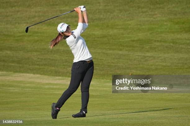 Seonwoo Bae of South Korea hits her second shot on the 18th hole during the second round of the TOTO Japan Classic at Seta Golf Course North Course...