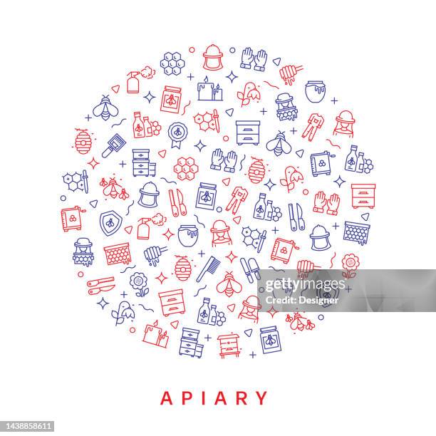 apiary related pattern design. modern line style design - beehive pattern stock illustrations