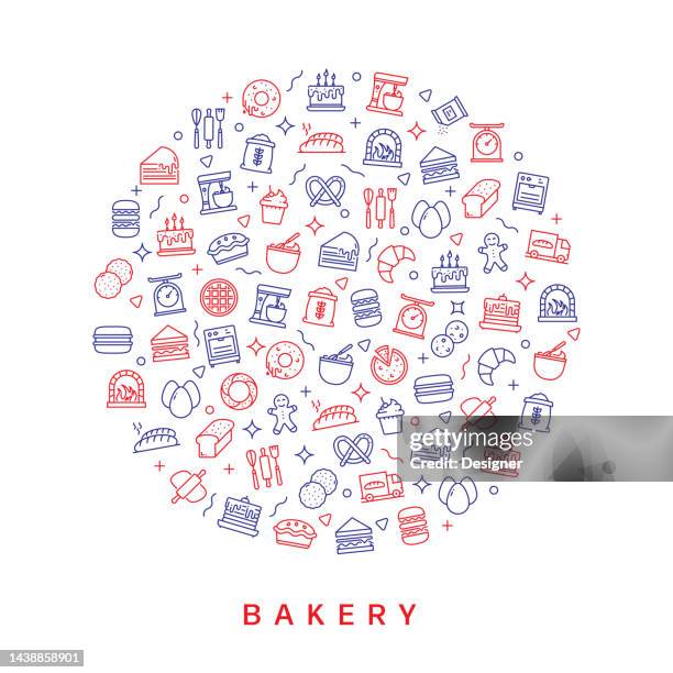 bakery related pattern design. modern line style design - baking icons stock illustrations