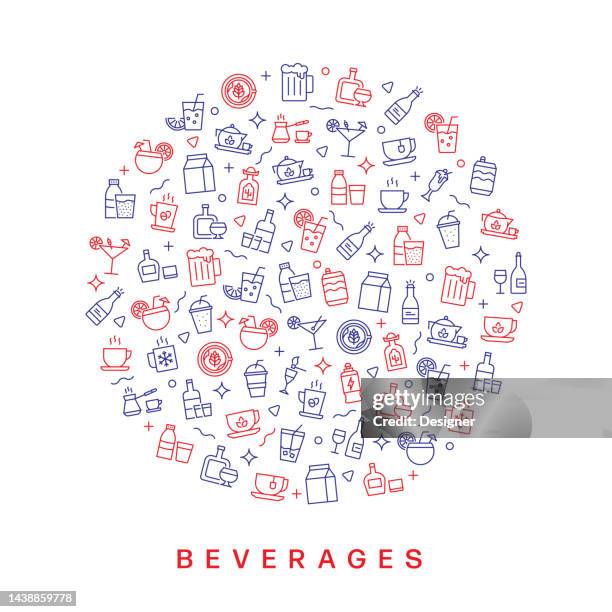 beverages related pattern design. modern line style design - drinking cold coffee stock illustrations