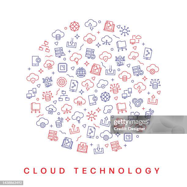 cloud technology related pattern design. modern line style design - community development background stock illustrations