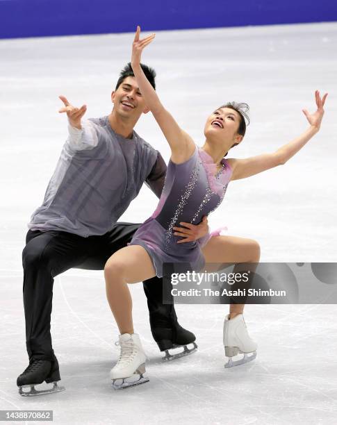 Emily Chan and Spencer Akira Howe of the United States compete in the Pair Free Skating during the ISU Grand Prix of Figure Skating - Skate Canada...