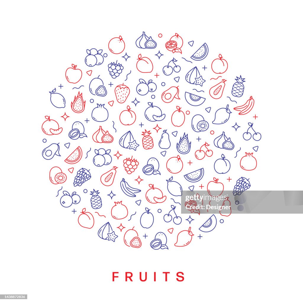 Modern Fruit Pattern Fruits Related Pattern Design Modern Line Style Design High-Res Vector ...