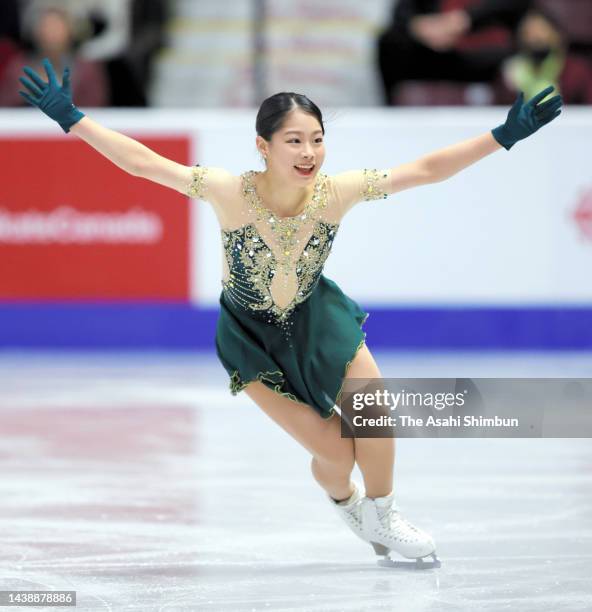 Yuhana Yokoi of Japan competes in the Women's Free Skating during the ISU Grand Prix of Figure Skating - Skate Canada International at the Paramount...