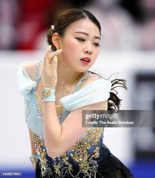 Rika Kihira of Japan competes in the Women's Free Skating during the ISU Grand Prix of Figure Skating - Skate Canada International at the Paramount...