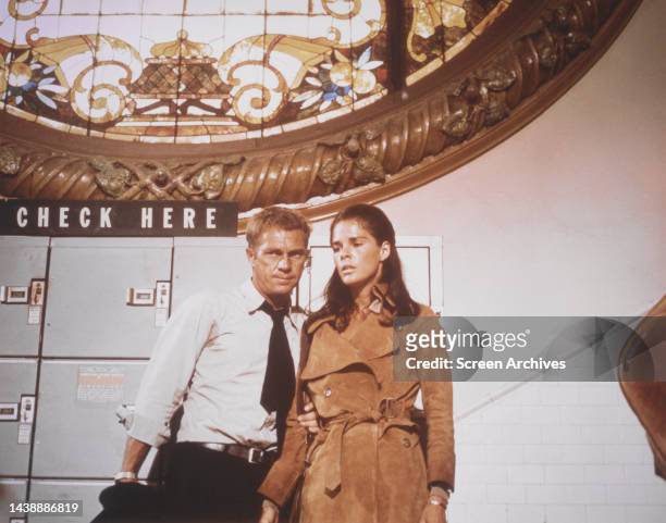 Steve McQueen and Ali MacGraw at Sunset Train Station in a scene from the 1972 Sam Peckinpah movie 'The Getaway'.