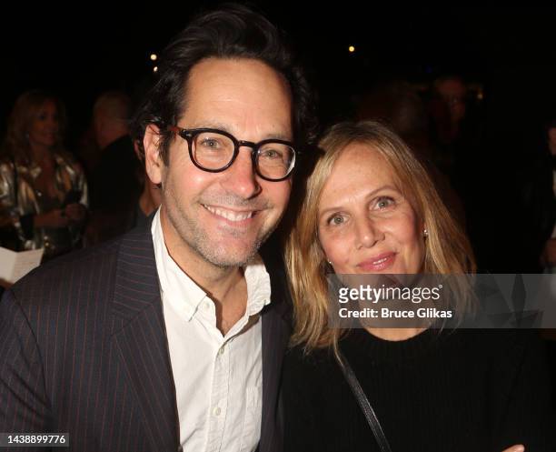 Paul Rudd and Julie Yaeger pose at the opening night of the new musical based on the film "Almost Famous" on Broadway at The Jacobs Theatre on...