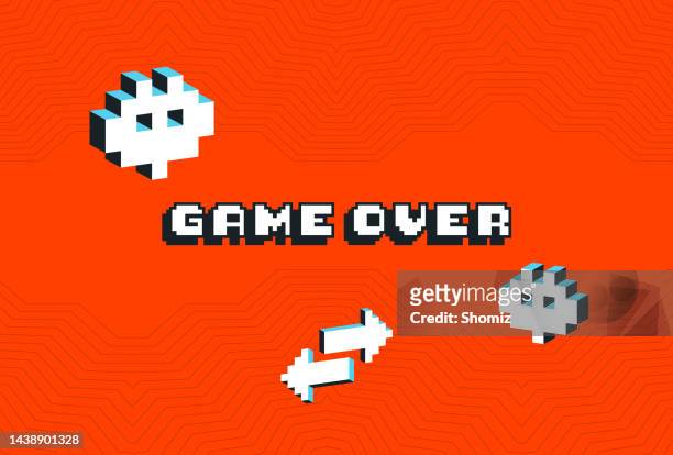 game over screen, old school gaming poster - game over short phrase stock illustrations