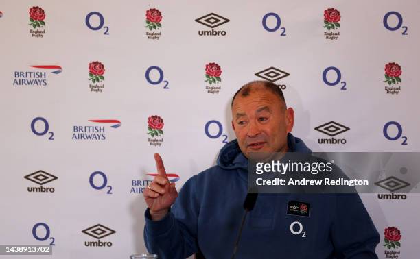 Eddie Jones, the England head coach, is pictured during an England Rugby Media Access at Pennyhill Park on November 04, 2022 in Bagshot, England.