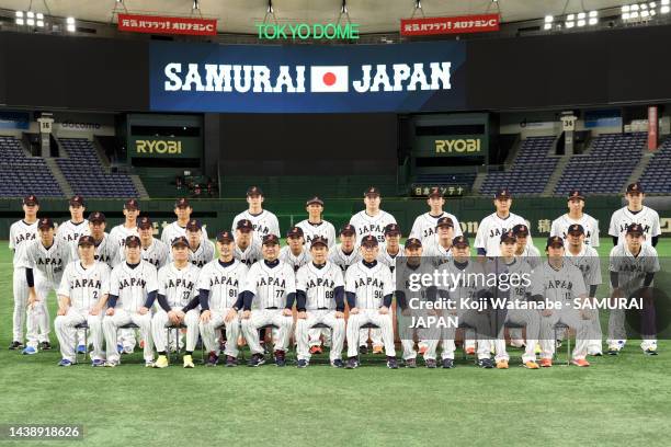 Samurai Japan pose on November 04, 2022 in Tokyo, Japan.