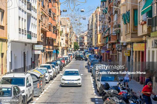 narrow street - alicante street stock pictures, royalty-free photos & images