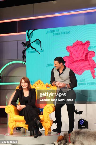 Gabriela Spanic and Julian Gil during taping of show at Univision Studios on October 27, 2022 in Doral, Florida.