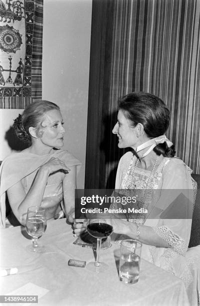 Constance Towers and Jacqueline de Croisset attend a party at Raga's in New York City on May 2, 1977.
