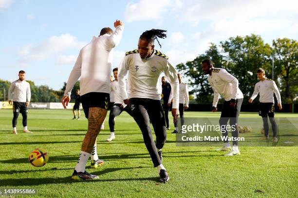 Joe Aribo during a Southampton FC training session at the Staplewood Campus on November 04, 2022 in Southampton, England.