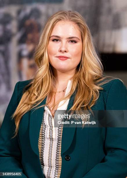 Princess Amalia of The Netherlands visits the exhibition century of Queen Juliana in the Nieuwe kerk on November 4, 2022 in Amsterdam, Netherlands....