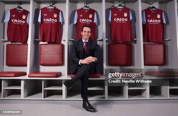 Unai Emery head coach of Aston Villa poses for a picture at Villa Park on November 04, 2022 in Birmingham, England.