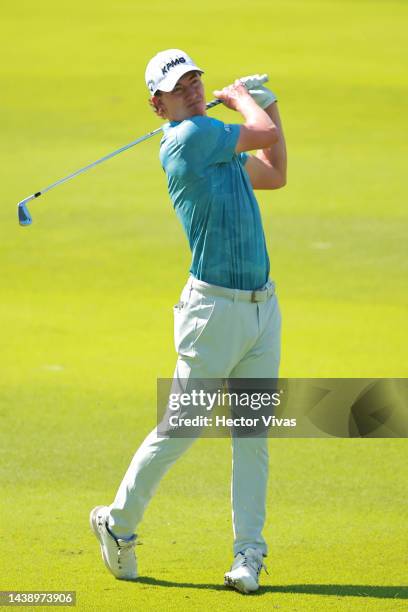 Maverick McNealy of United States plays a shot on the 7th hole during the second round of the World Wide Technology Championship at Club de Golf El...