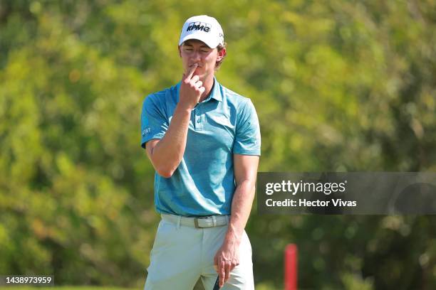 Maverick McNealy of United States reacts after a shot on the 6th hole during the second round of the World Wide Technology Championship at Club de...