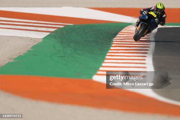 Cal Crutchlow of Great Britain and WithU Yamaha RNF MotoGP Team heads down a straight during the MotoGP of Comunitat Valenciana - Free Practice at...