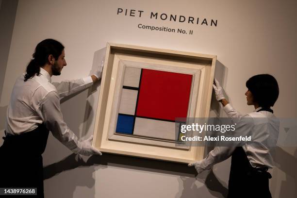 Piet Mondrian's Composition No. II is on display during a media preview at Sotheby's on November 04, 2022 in New York City. Piet Mondrian’s Signature...