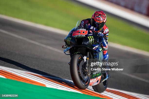 Fabio Quartararo of France and Monster Energy Yamaha MotoGP ridess during the free practice session of the MotoGP Gran Premio Motul de la Comunitat...