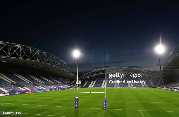 General view inside of the stadium ahead of the Rugby League World Cup Quarter Final match between Australia and Lebanon at John Smith's Stadium on...