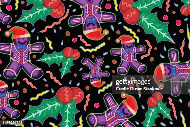 gingerbread and mistletoe pattern - cheese cracker stock illustrations