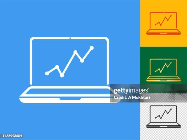 laptop icon with a statistic, evolution graph... - open office rendering stock illustrations