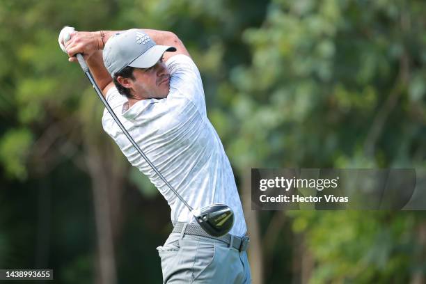 Sebastian Vazquez of Mexico plays his shot from the 7th tee during the second round of the World Wide Technology Championship at Club de Golf El...